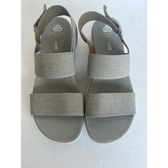 CLARKS Cloudsteppers Arla Jacory Strappy Wedge Gray/White Comfort Sandals 10M - Picture 3 of 11